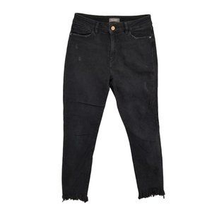 DL1961 Farrow Cropped Montgomery Jeans Womens Black High Rise Distressed 27x25